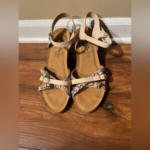 Bio Natura Italy Beige Leather Faux Snake Print Wedge Sandal Shoes EU 41 Casual